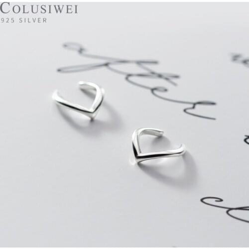 Colusiwei Geometric Line Clips Earrings for Women Real Pure 925 Sterling Silver V Shape Ear Clips Female Silver Korean Jewelry