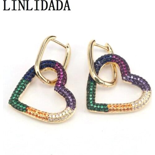 3Pairs Heart earrings gorgeous Paved CZ earrings Trendy Gold Color hollow heart charms for women jewelry