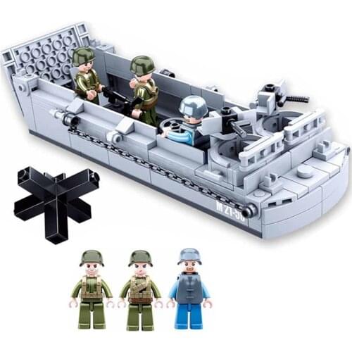 Sluban WW2 US Military Higgins Landing Craft Army Ship Warship Boat Building Blocks Kits Bricks Classic Model Kid Toys Boys Gift