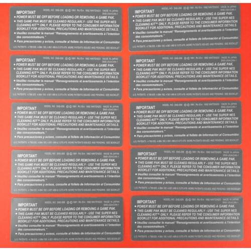 Back Labels for 16bit Super Game Card