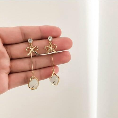 2021 New Exquisite Simple Net Celebrity Temperament High Sense Bow Long Earrings Fashion Jewelry Accessories Earrings For Women