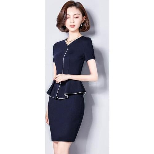 2019 Spring Summer Womens Two Piece Sets Office Work Wear Ladies Short Sleeve Pencil Skirt Set Interview Suits DD2016
