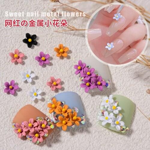10 Pcs Small Metal Flower 3D Nail Art Decorations Emulational Jewelry Manicure Design Accessories