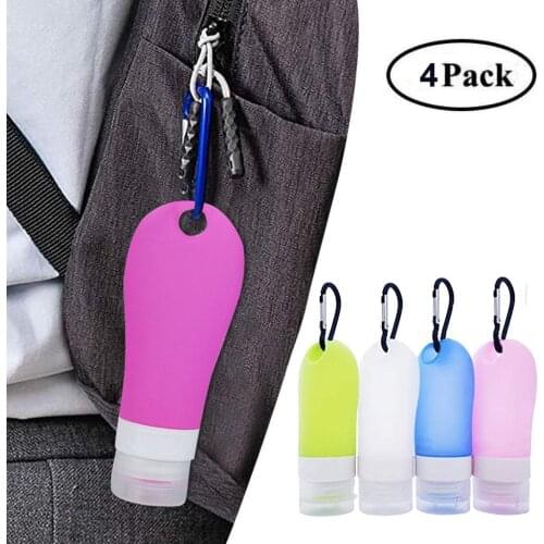4pcs Travel Plastic Clear Keychain Bottles Leakproof Empty Containers Flip Cap Silicone Portable Soap Dispensers Bottles 60ml