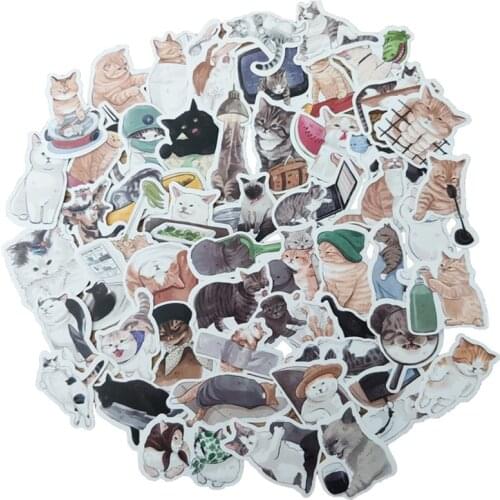 54Pcs/set Cute Kawaii Cat Stationery Sticker Scrapbook Diary Decoration PVC Kawaii Decorative Cat Journal Stickers Scrapbooking
