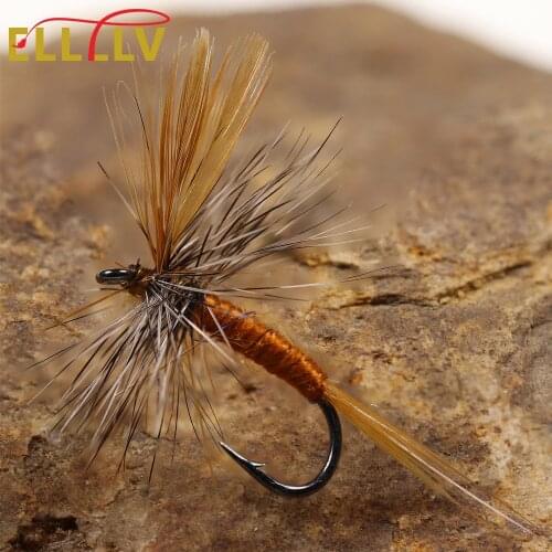 6pcs 14# Adams Dry Fly Brown Gray Adult Mayfly Trout Fishing Fly Lure Baits