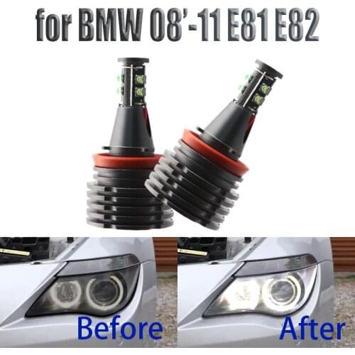 6000K White 160W 8 LED 3000LM Car Angel Eye Marker Headlights Bulbs Lamps for BMW 2008-2011 1 Series E81 E82 Coupe
