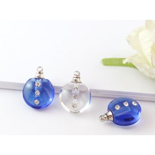 8PCS Screw cap cute Round Crystal Vials perfume bottle fashion necklace jewelry pendant name on rice charms