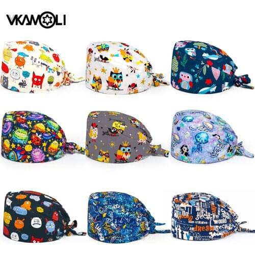 Anime printing Pet Grooming Scrubs Hats Tooth check Scrubs women Caps Health service work Caps Operator hats nursing accessories