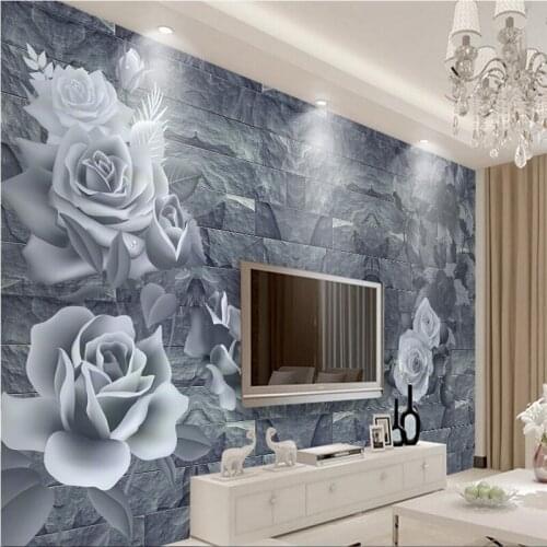 Beibehang Large Custom Wallpaper Mural Romantic Rose 3D Brick Wall TV Wall papel de parede para quarto wallpaper 3d