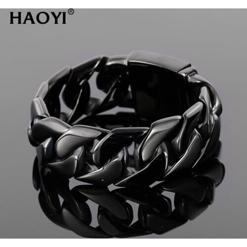 24mm Stainless Steel 2Row form Curb Cuban Bracelet Black Bracelet For Men Luxury Box Clasp Drop Shipping