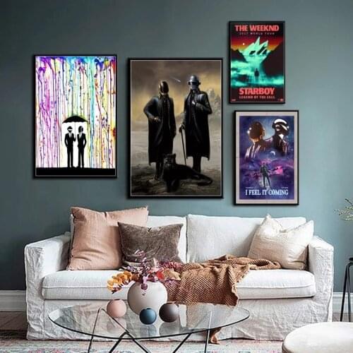 Daft Punk The Weeknd Starboy Metallic Hot Dj Hip Hop Art Painting Silk Canvas Figure Poster Wall Picture Home Room Decor Gift