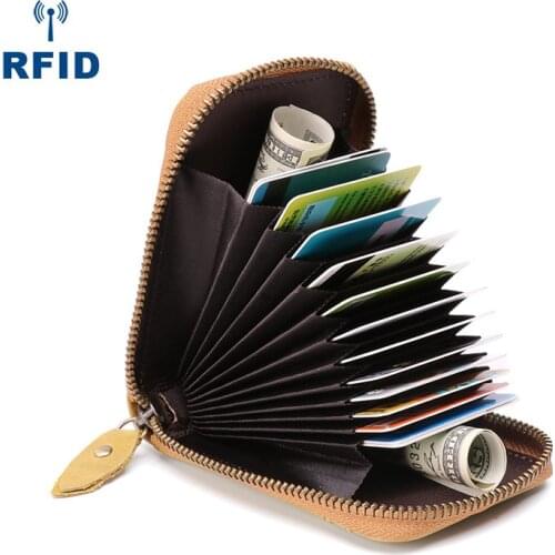 Genuine Leather Card Holder Multifunctional Small Wallet Women Fashion Card Holder Cowhide Zipper Card Bag Multi-card wallet