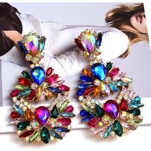 Statement Long Metal Colorful Crystal Dangle Drop Earrings High-Quality New Style Fashion Jewelry Accessories For Women