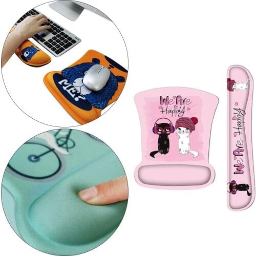 Ergonomic Rubber Wrist Rest Pad and Mouse Wrist Rest Support Comfortable for Easy Typing and Relieve Wrist Pain Pink Cat