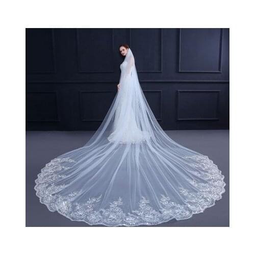 3m/4m/5m/ long white wedding veil ivory Cathedral bridal veil with lace edge with comb wedding accessories bride wedding veils