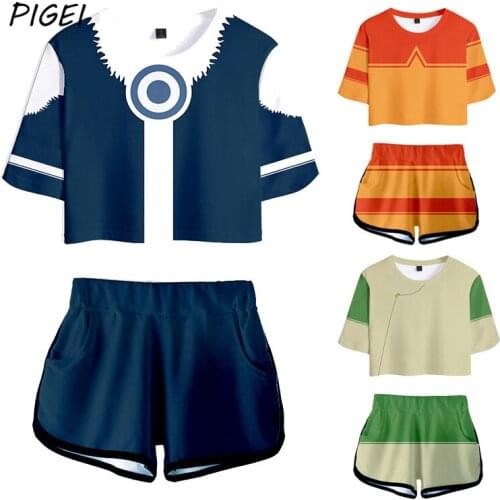 Anime Avatar The Last Airbender Cosplay T-shirt shorts Suits 3D Harajuku T shirt Short sleeve for Women Girls Running Sets