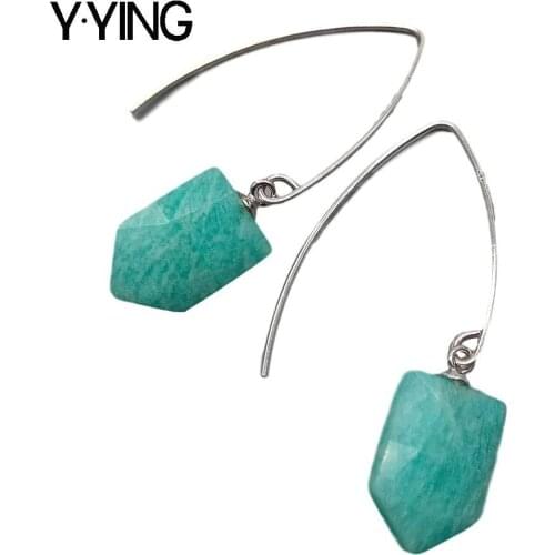Y·YING Natural Green Peruvian Amazonites gemetric Hook Dangle Earrings trendy style for women