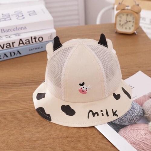 LDSLYJR 2021 Cartoon cow mesh Bucket Hat Fisherman Hat outdoor travel hat Sun Cap Hats for child boy and girl 58