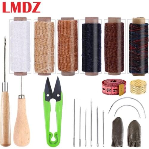 LMDZ 21/33Pcs Leather Sewing Tools Waxed Thread Leather Sewing Needles Curved Stitching Needle Awl Leather Craft Sewing Supplies