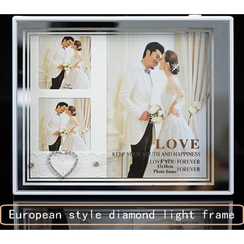 European style fashion photo frame white color photo frame with light LED USB, used for art decoration display frame