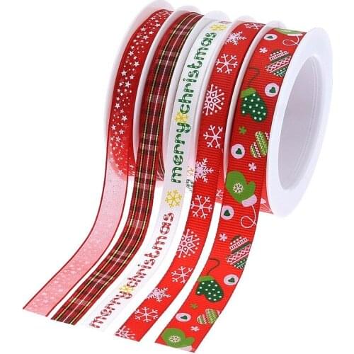 5Pattern Christmas Printing Thread Check Rib Belt Set Accessories Hairpin Red Snowflake Glove Ribbon 25YardsJacquard Tape Rope