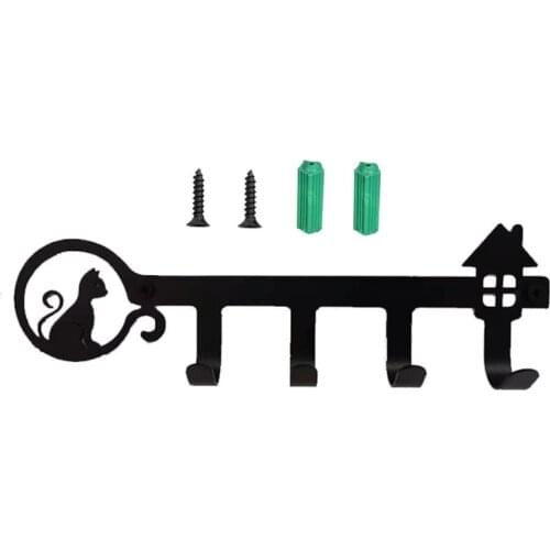 Wall Mounted Key Holder 4 Hooks Hanging Rack Cute Cat Decorative with Screws Anchors for Coat Clothes Towel Hat Handbag
