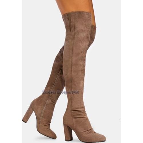 New Designer Over The Knee Chunky Heeled Overknee Woman Autumn Winter Stretch Thigh High Block High Heel Botas Plus size
