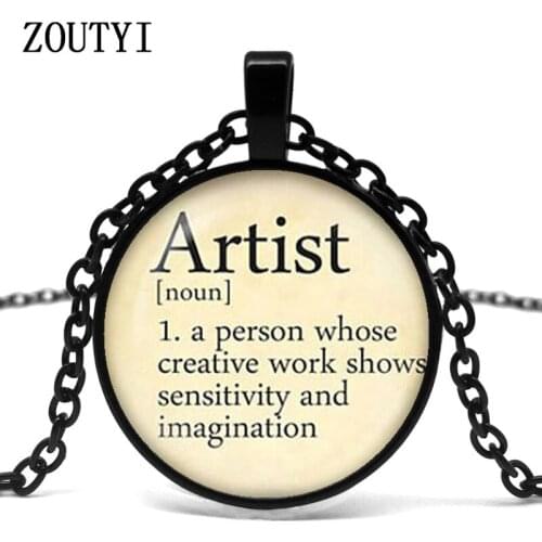 2018 new hot word artist necklace dictionary definition word artist pendant art print letter necklace glass dome pendant