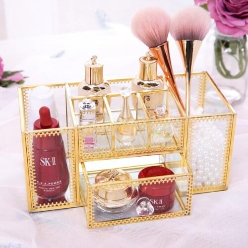Luxury Glass Makeup Organizer Powder Storage Box Lipstick Tools Eye Shadow Case Jewelry Cosmetic Box Makeup Brush Storage