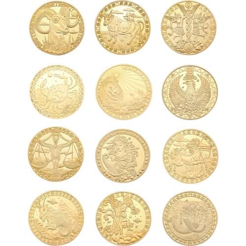 Commemorative Coin 12 Constellation Gold Plated Creative and Unique Lightweight and Delicate Creative Collection Present