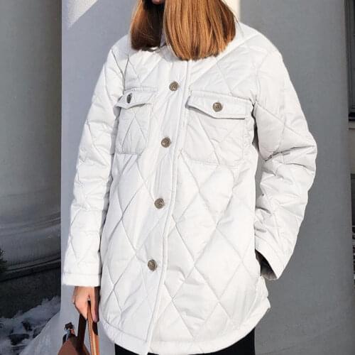 CP Argyle Casual Front Buttons Parkas Women Fashion Turn Down Collar Coats Women Elegant Pockets Cotton Jackets Female Ladies