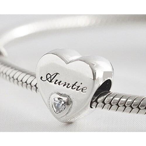Authentic S925 Silver Jewelry Love Heart Auntie Family Charm Bead fit Lady Bracelet Bangle