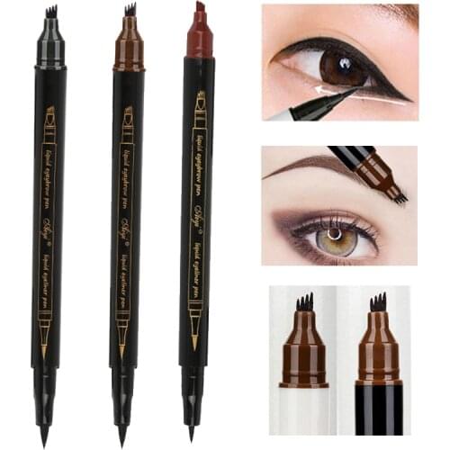 Multiple Use Cosmetic Eyebrow Eyeliner Pen 4Ford Head Easy Apply Draw Natural Wild Brows Waterproof Liquid Eyeliner Makeup TSLM1