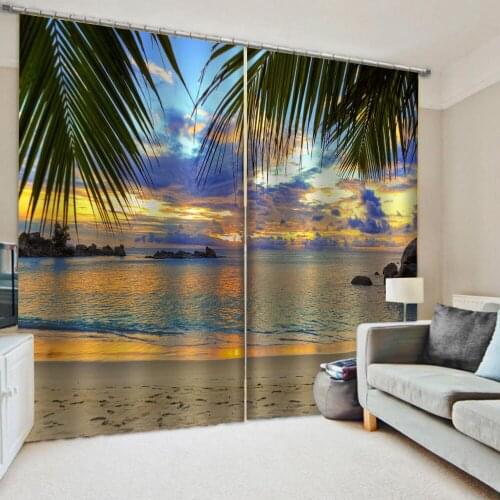Nature scenry beach curtains Window Blackout Luxury 3D Curtains set For Bed room Living room Blackout curtain
