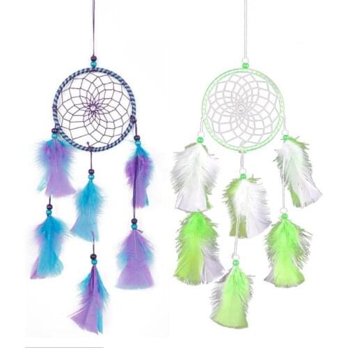 Mix Color Feathers Dream Catcher Handmade Wall Home Car Hanging Ornament Craft Indian Dreamcatcher Circular Feathers Gift Decor