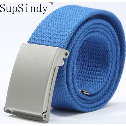 SupSindy Unisex Plain Webbing Waistband Casual Canvas Belt metal buckle Men Women Boys Jeans belts Candy Colors Top quality110cm