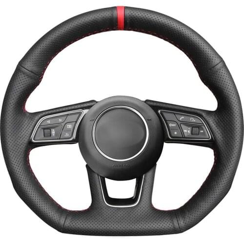 Hand-stitched Black Genuine Leather Car Steering Wheel Cover for Audi A3 (8V) A4 (B9) Avant A5 (F5) A1 (8X) Sportback Q2