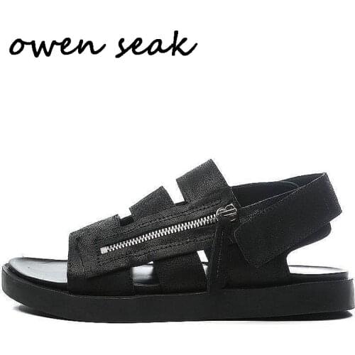 2018 Owen Seak Men Rome Sandals Genuine Leather Gladiator Sandals Summer Slippers Slides Men Sandals