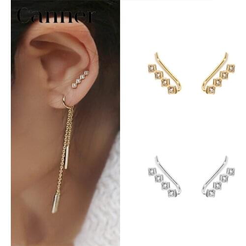 INS 925 Sterling Silver Stud Earrings Simple single row Crystal ear cuff Earrings Women Fashion Ear Jewelry