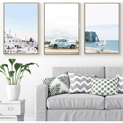 Mediterranean Scenery Blue Sky Ocean Travel Posters Canvas Prints Paintings Wall Art Pictures for Living Room Home Decorations