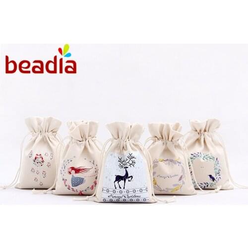 Drawable Cotton Line Gifts Pouches Bag 16x23.5cm 14 Styles Christmas Santa Xmas Festival Day Candy Gift Carry Bag