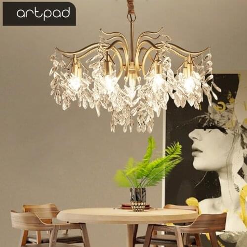 Artpad Nordic LED Crystal Chandeliers Gold Luxury Chandelier Lighting Kitchen Dining Living room Bedroom Lamp Lustre Pendente