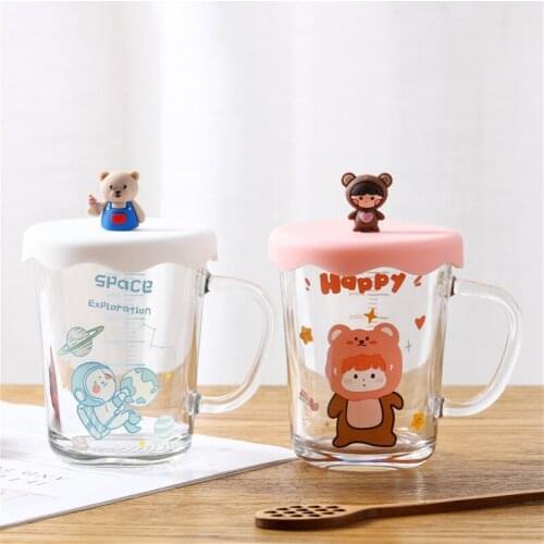 Windprint Stroll Space Glass Breakfast Milk Cup with Cute with Cap Tick Cup Juice Drink Cup Glass Tea Cup Coffee Mug with Lid