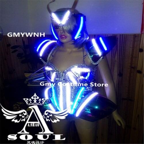 WX12 Ballroom dance led costumes colorful stage wears outdit robot dress Cold fireworks armor suit dj luminous bodysuit clothes