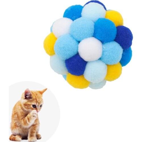 Funny Cat Toys Colorful Handmade Bouncy Ball Kitten Toys Plush Ball Bell Interactive Toy Creative Cute Planet Ball Cat Toys