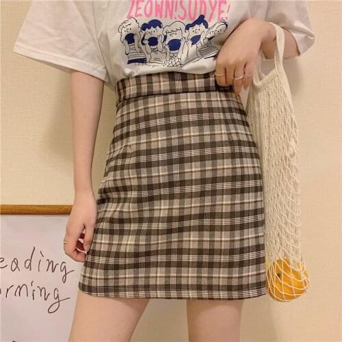 2020 NEW Women Skirts Korean fashion clothing Loose high waist Plaid skirt A-line female mini skirt All-match faldas de mujer
