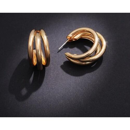 Womens Fashion Multi-Layer C-Shaped Stud Earrings Hyperbolic Geometric Cute Earring Stud Charming Big Earring Piercing Jewelry