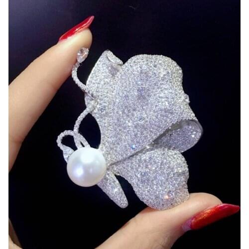 Natural fresh water pearl butterfly brooch pins 925 sterling silver fine women jewelry free shipping