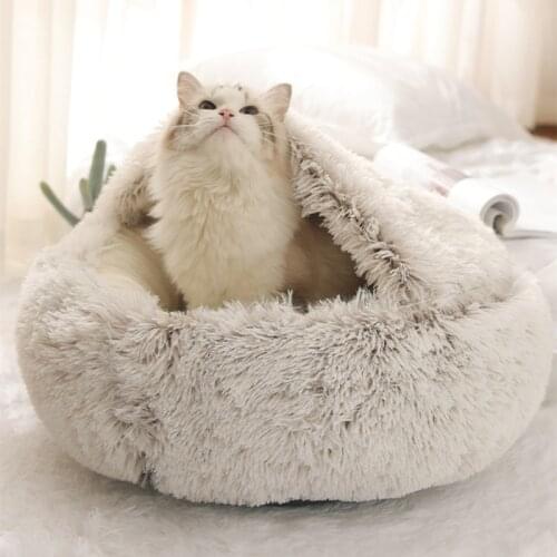 Winter 2 In 1 Cat Bed House Long Plush Dog Bed Donut Cave Cuddler Warm Sleeping Bag Sofa Cushion Nest for Small Puppies Kitten